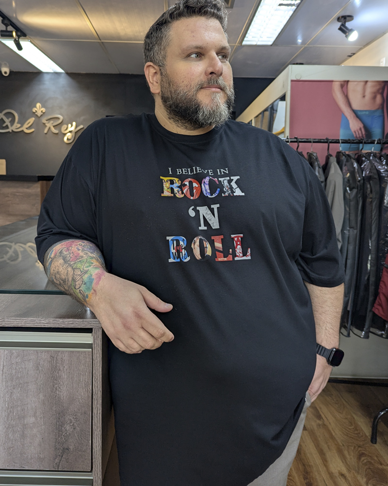 Camisa Malha careca com estampa ROCK
